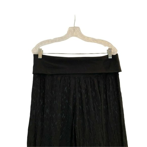 Soft Surroundings Size M Black Jacquard Wide Flare Leg Folded Elastic Waist - Picture 5 of 9